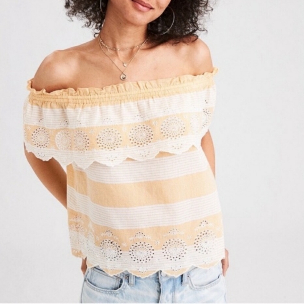 American Eagle Striped Off the Shoulder Top